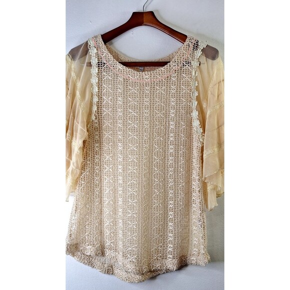 BLU PEPPER Vintage Crochet Knit Top Women's L Lace Fairycore Whimsical Bohemian - Picture 6 of 12